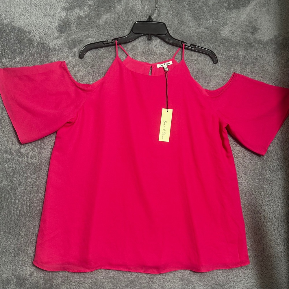 Emma & Olivia Cold Shoulder‎ Top Womens XL Hot Pink Halter Neck Lined Blouse